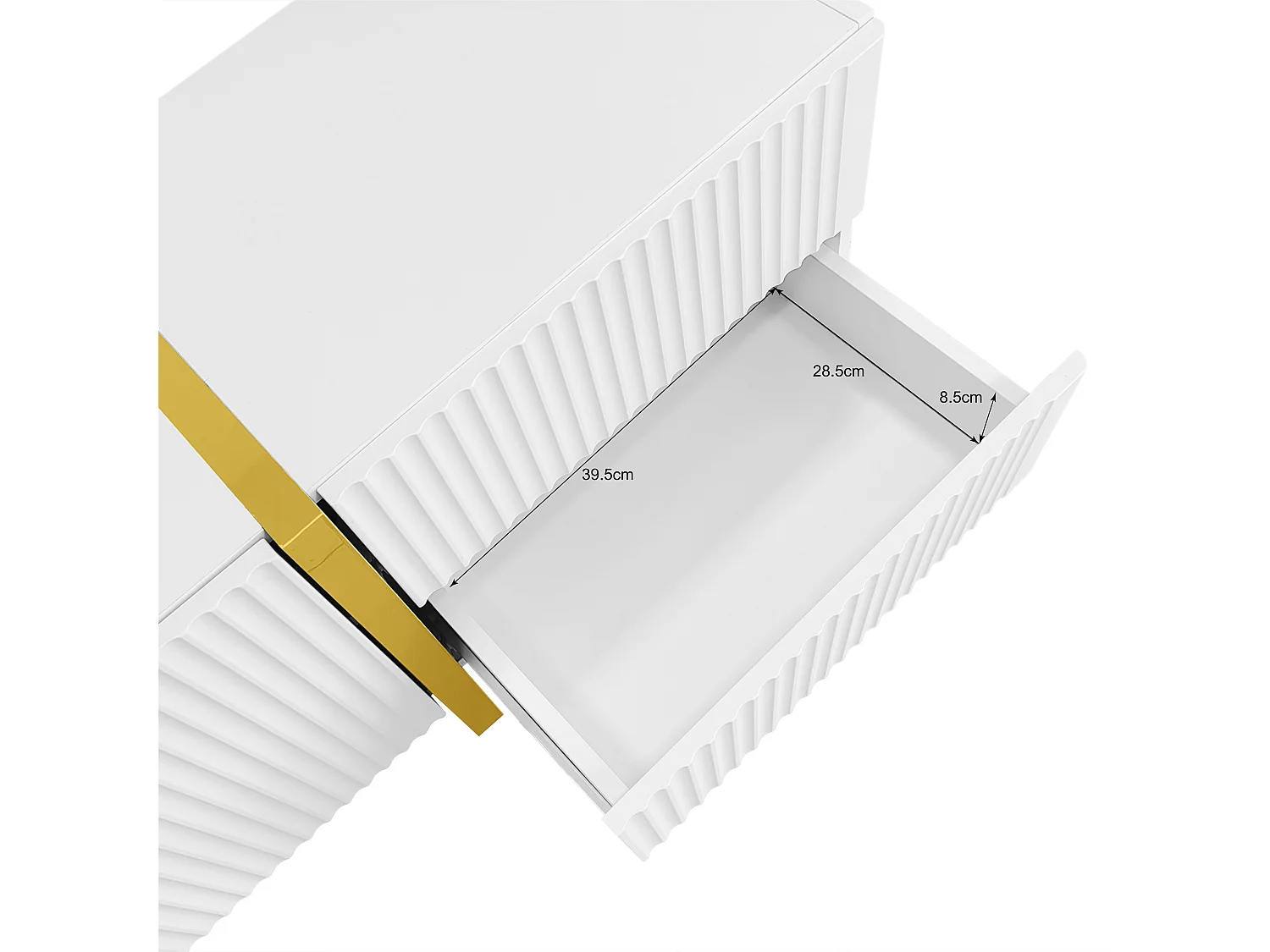 Meuble TV avec 2 tiroirs et 3 portes - 190 x 35 x 45 cm - Bois MDF et panneau de particules - Blanc + or