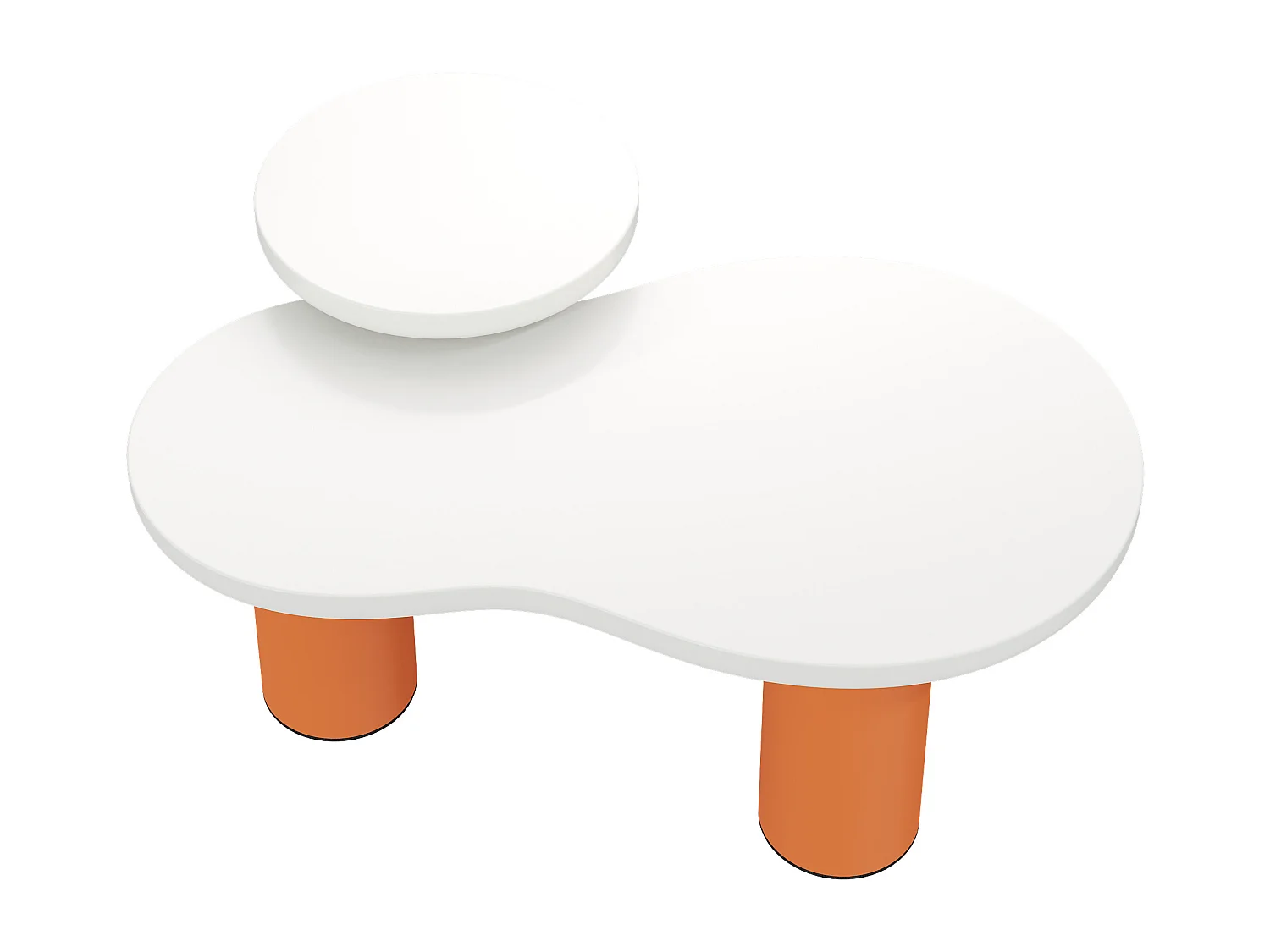 Set van 2 in elkaar geplaatste, wolkvormige salontafels - MDF-blad + PVC-poten - Wit en oranje