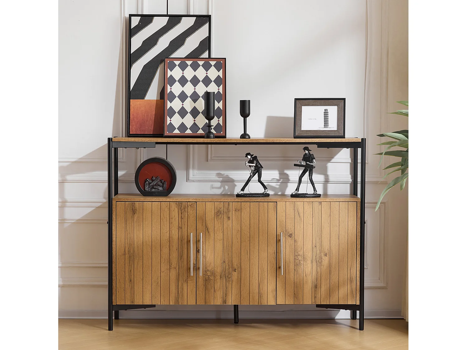 Buffet avec 3 portes, étagères réglables - 120 x 35 x 90 cm - Panneau de particules - Design industriel - Naturel