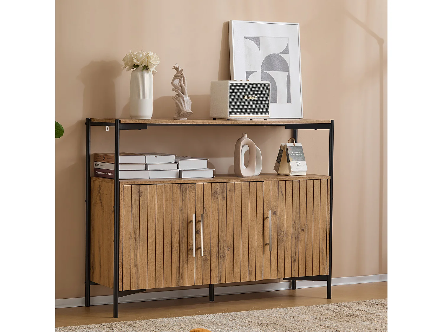 Buffet avec 3 portes, étagères réglables - 120 x 35 x 90 cm - Panneau de particules - Design industriel - Naturel