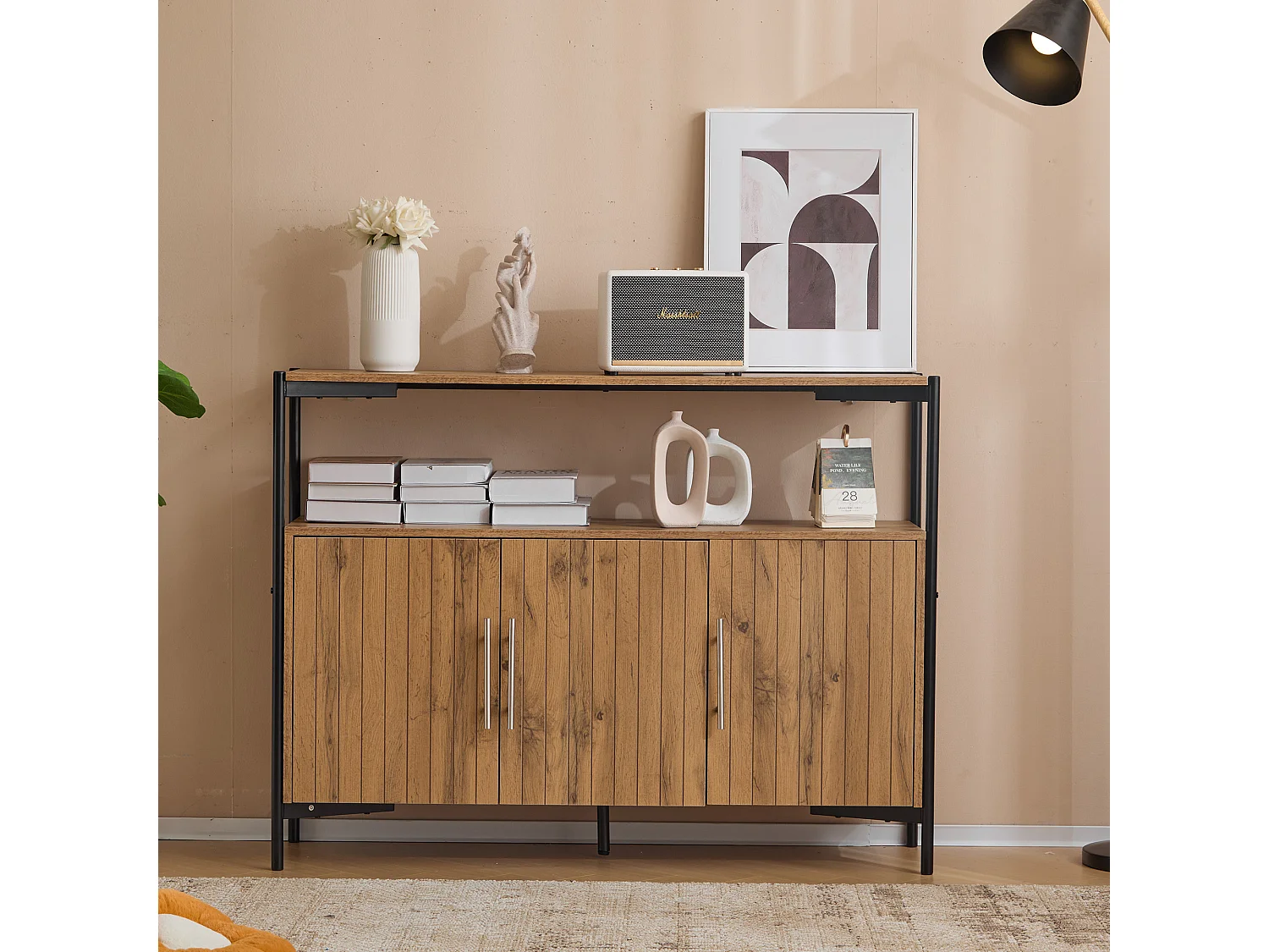 Buffet avec 3 portes, étagères réglables - 120 x 35 x 90 cm - Panneau de particules - Design industriel - Naturel