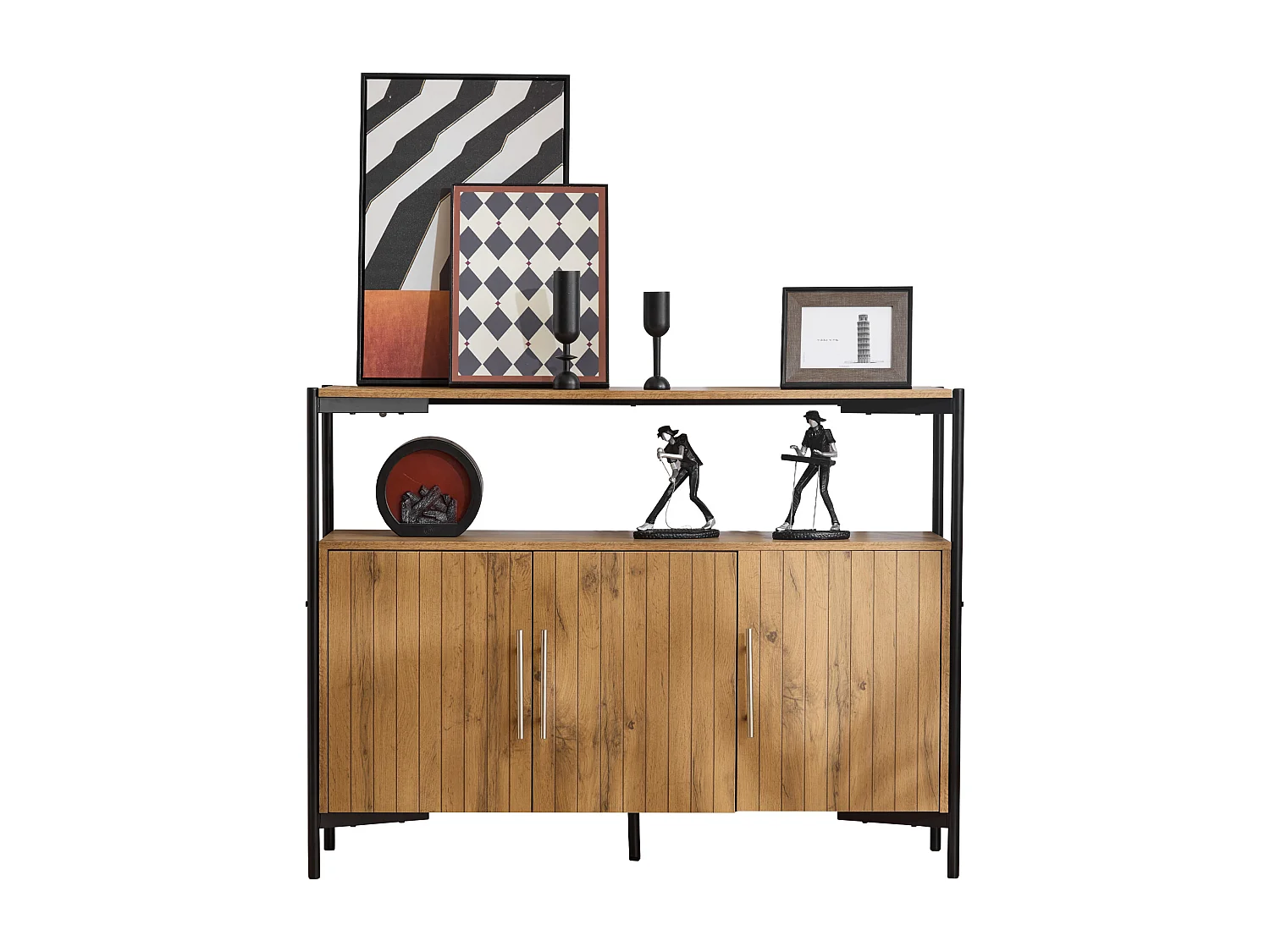 Buffet avec 3 portes, étagères réglables - 120 x 35 x 90 cm - Panneau de particules - Design industriel - Naturel