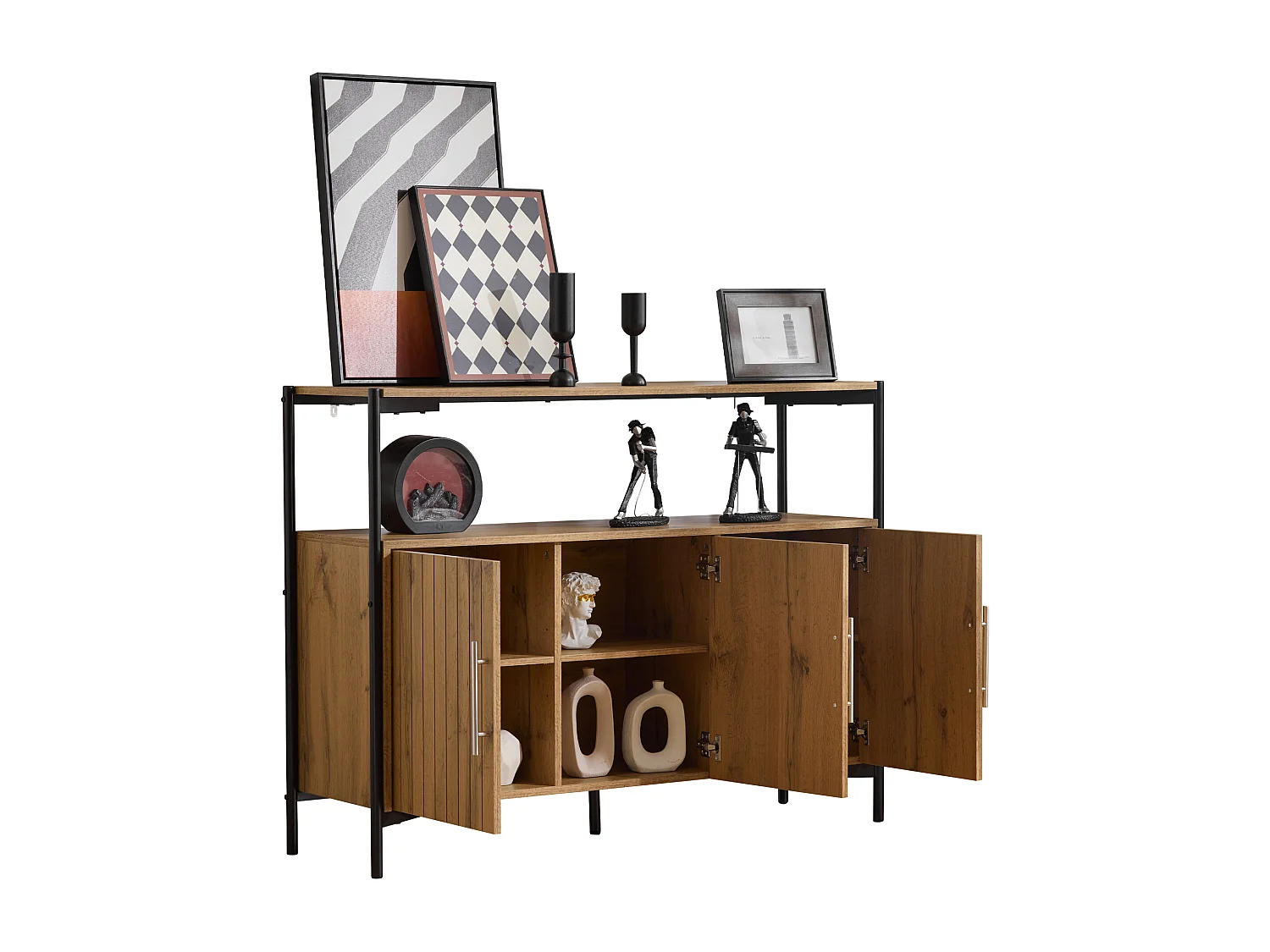 Buffet avec 3 portes, étagères réglables - 120 x 35 x 90 cm - Panneau de particules - Design industriel - Naturel