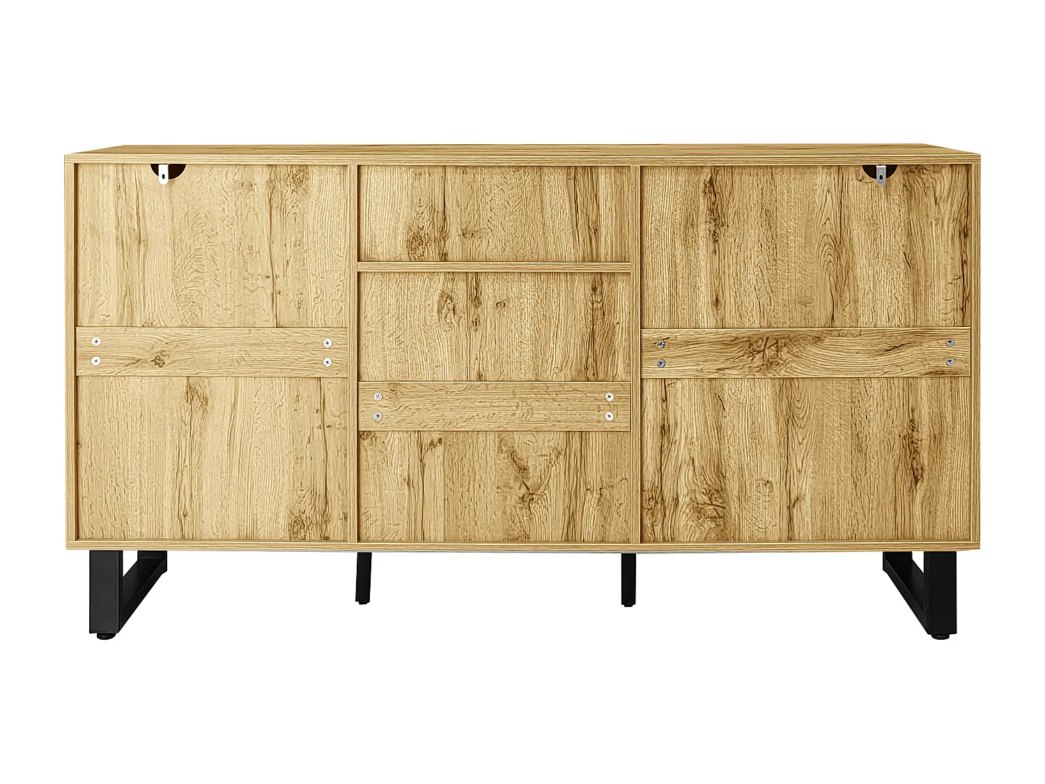 Credenza con 3 cassetti, 2 ante e 1 nicchia - 150 x 38 x 76,5 cm - Truciolare - per soggiorno, cucina - Colore naturale