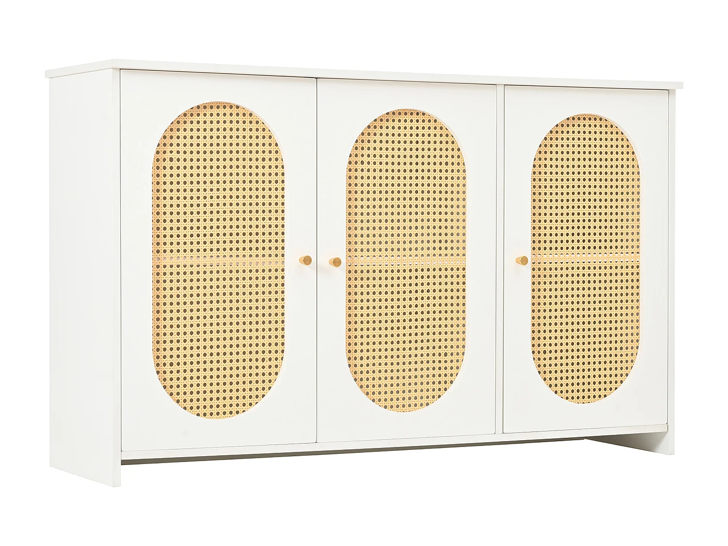 Nowoczesny kredens z 3 drzwiami z imitacji rattanu - 125 x 38 x 78 cm - drewno MDF - biały