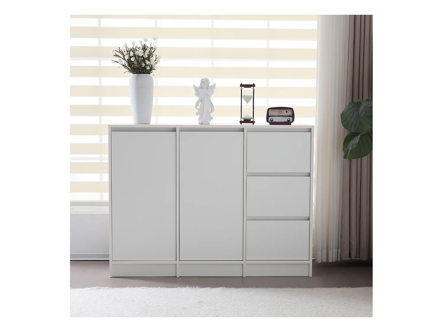 Modernes Sideboard mit 3 Schubladen und 2 Türen – 120 x 35 x 90 cm – Spanplatte – Weiß
