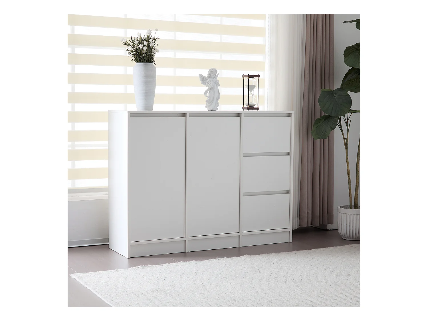 Modernes Sideboard mit 3 Schubladen und 2 Türen – 120 x 35 x 90 cm – Spanplatte – Weiß