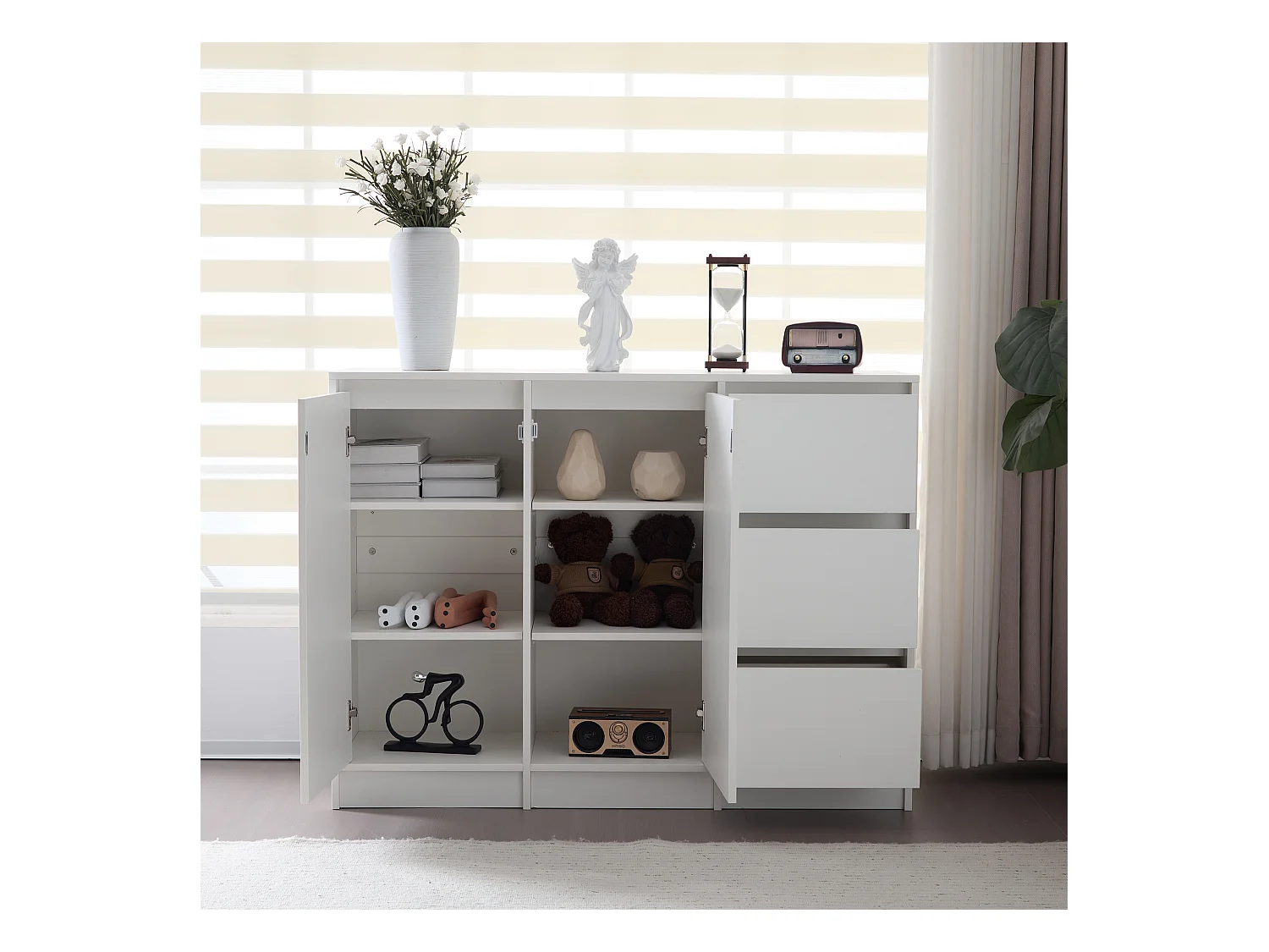 Modernes Sideboard mit 3 Schubladen und 2 Türen – 120 x 35 x 90 cm – Spanplatte – Weiß