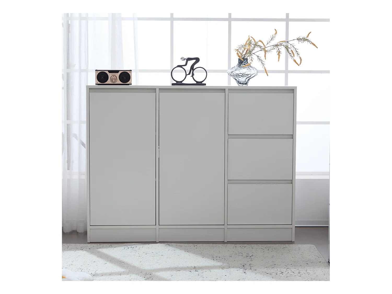 Modernes Sideboard mit 3 Schubladen und 2 Türen – 120 x 35 x 90 cm – Spanplatte – Weiß