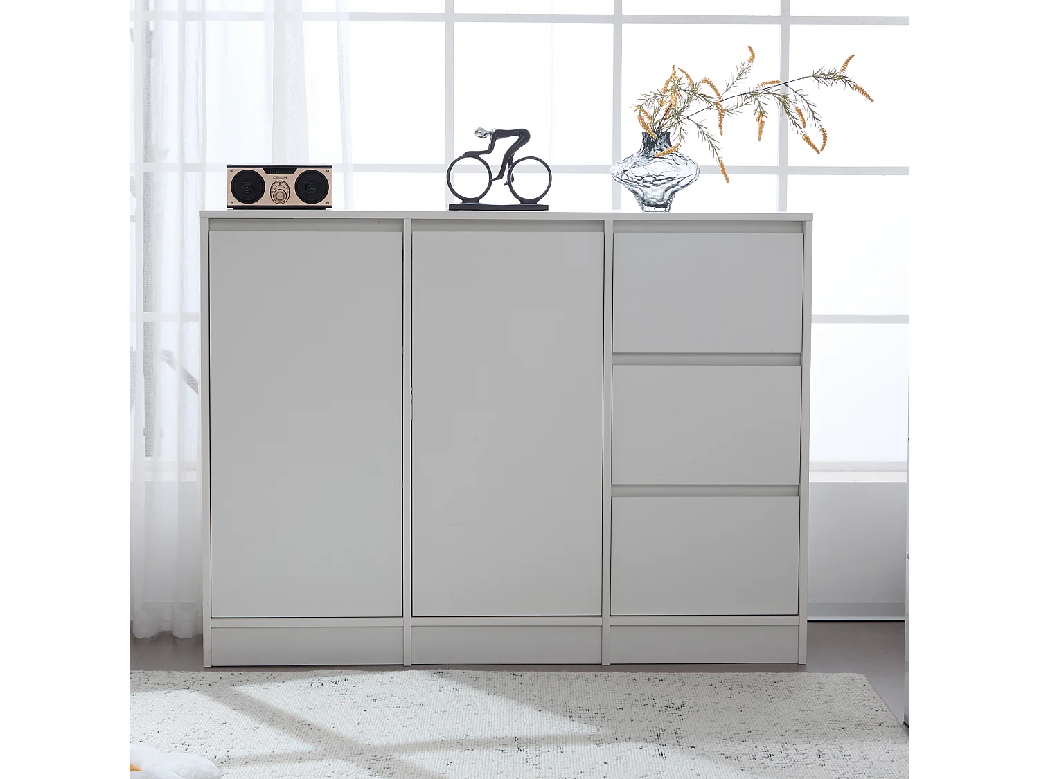 Aparador moderno con 3 cajones y 2 puertas - 120 x 35 x 90 cm - Tablero de partículas - Blanco