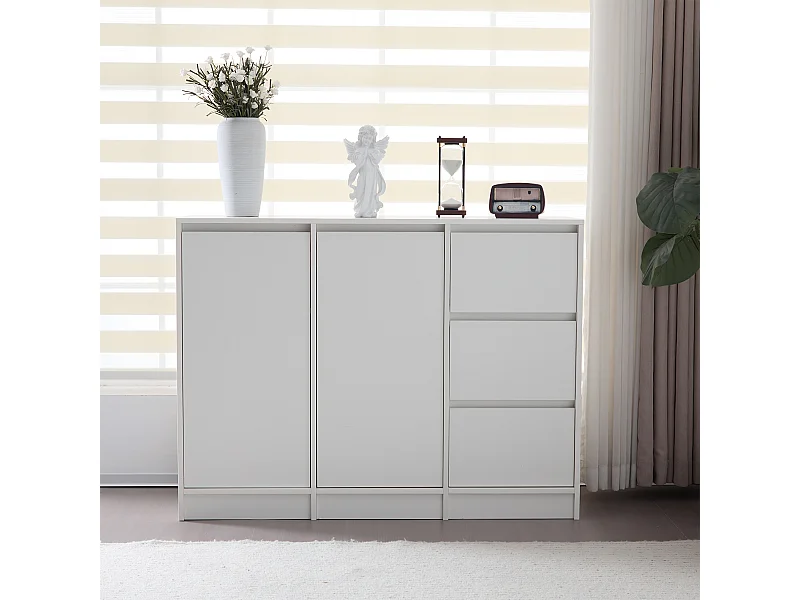 Modernes Sideboard mit 3 Schubladen und 2 Türen – 120 x 35 x 90 cm – Spanplatte – Weiß
