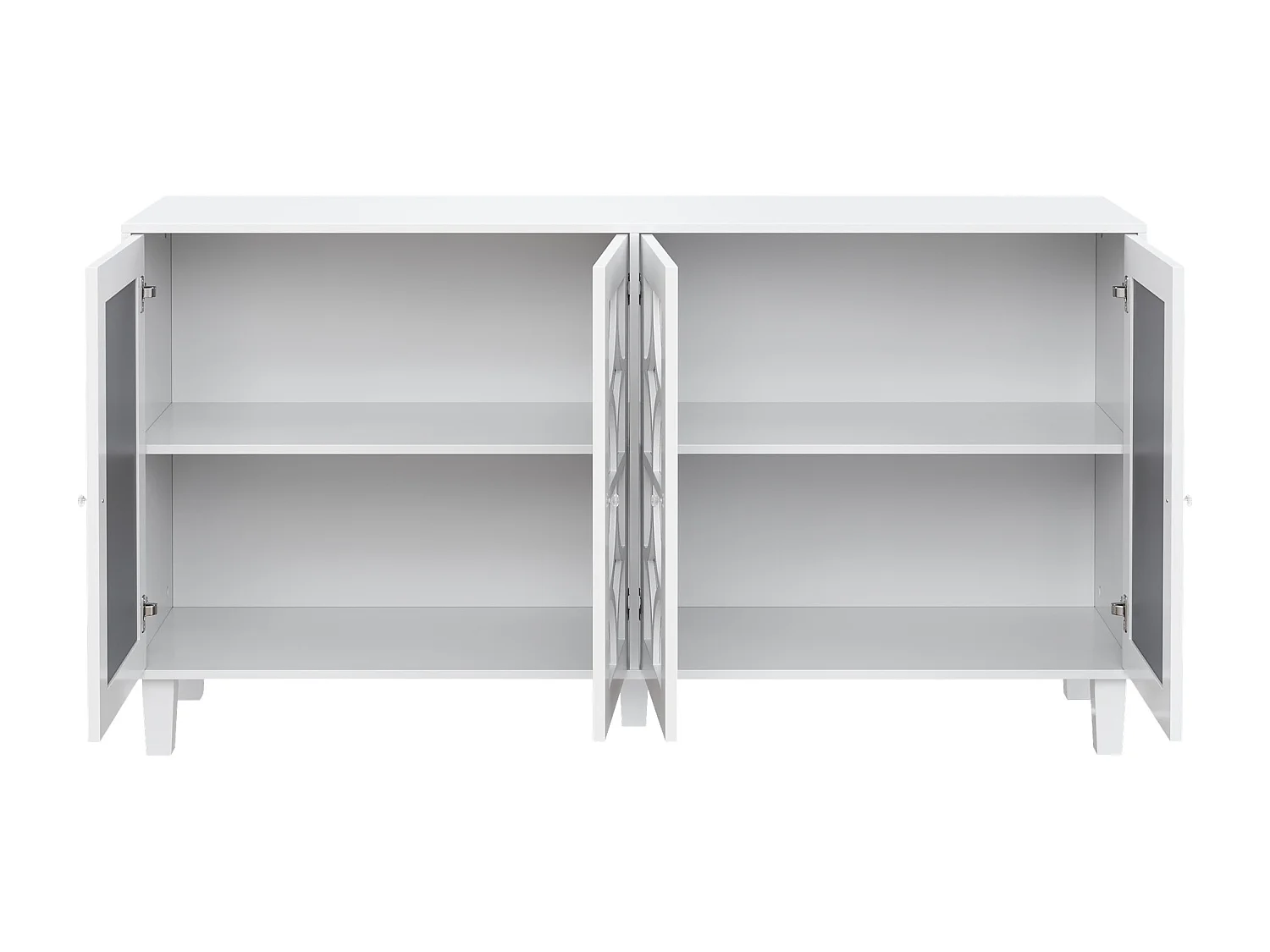 Komoda z 4 drzwiami z lustrzaną powierzchnią - 160 x 40 x 85 cm - uchwyty z drewna MDF i kryształu - biała