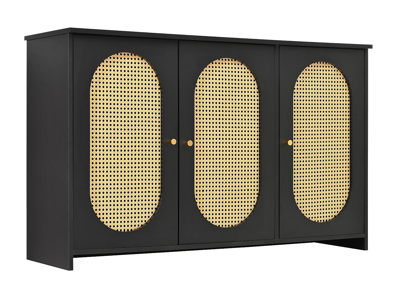 Buffet moderne avec 3 portes en imitation rotin - 125 x 38 x 78 cm - Bois MDF - Noir