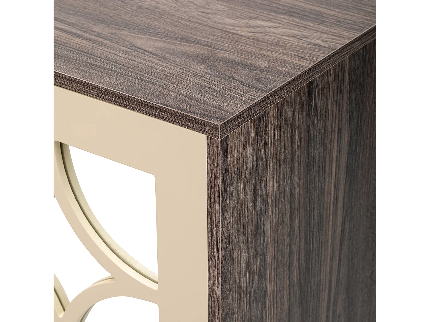 Komoda z 4 drzwiami z powierzchnią lustrzaną - 160 x 40 x 85 cm - Uchwyty z płyty MDF i kryształu - Kolor drewna i brązu