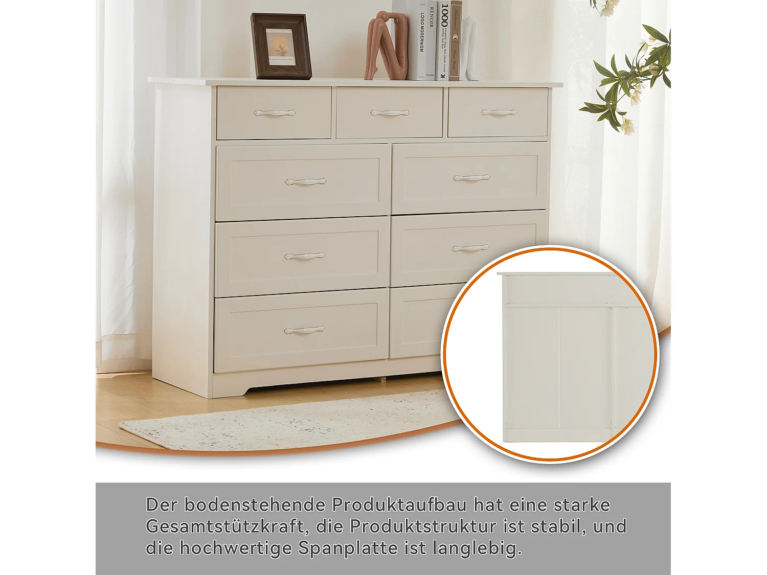 Cômoda com 9 gavetas - 110 x 40 x 72 - Padrão ondulado pintado - MDF, Aglomerado - Branco