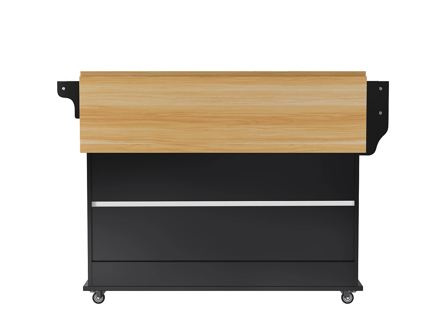 Isla de cocina móvil central con 2 puertas correderas - encimera extensible - 112x40(70)x94 cm - Madera MDF + metal - Negro y madera