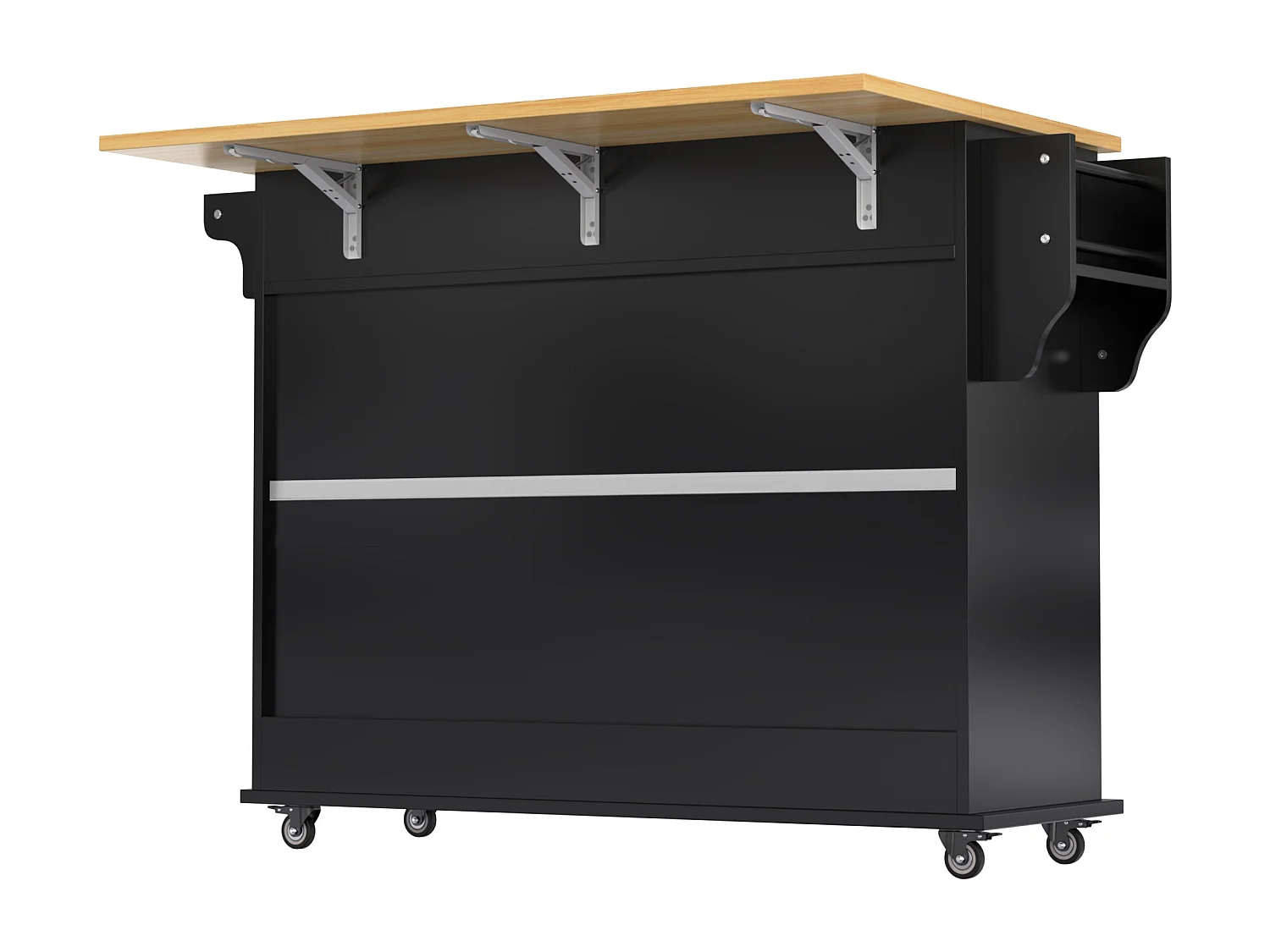 Ilot central de cuisine mobile avec 2 portes coulissantes - plateau extensible - 112x40(70)x94 cm - Bois MDF + métal - Noir et bois