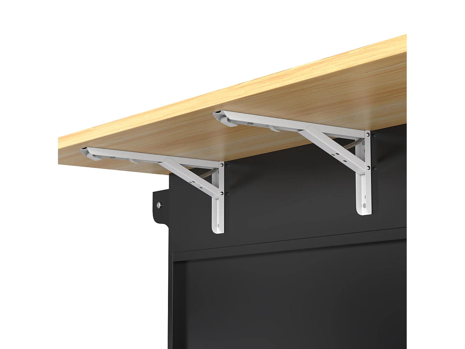 Ilot central de cuisine mobile avec 2 portes coulissantes - plateau extensible - 112x40(70)x94 cm - Bois MDF + métal - Noir et bois