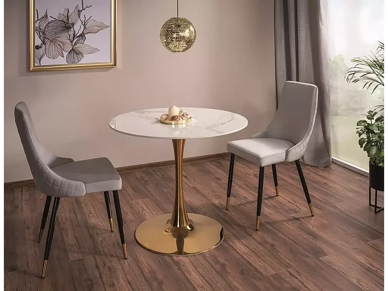 Esstisch Espero (o90x75)/Keramik/Weiss&Gold