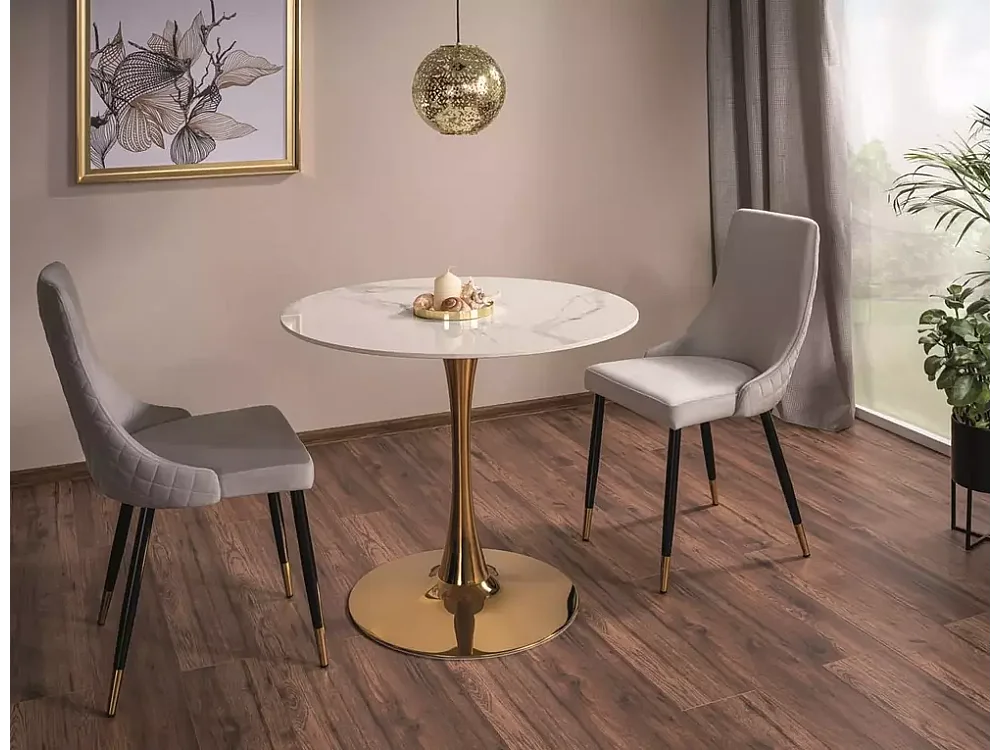 Esstisch Espero (o90x75)/Keramik/Weiss&Gold