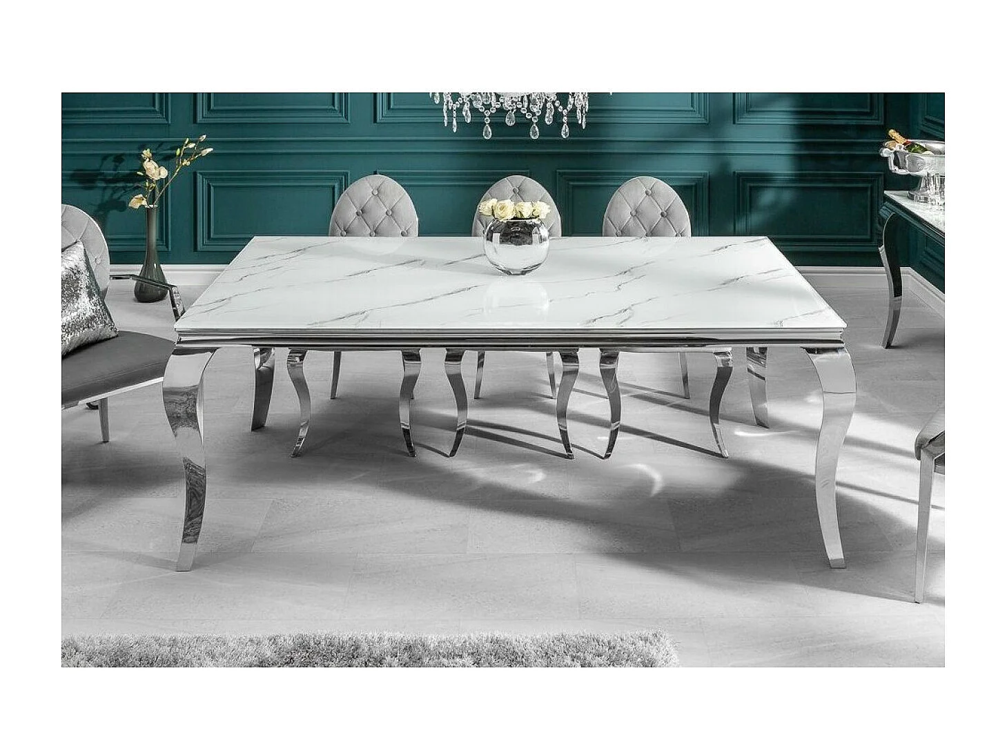 Esstisch  Prince L (90x150)/Keramik/Weiss&Silber