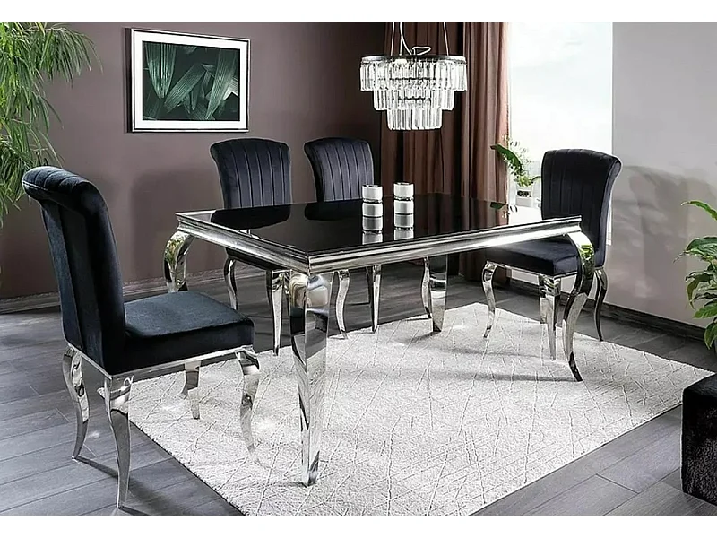 Tavolo da pranzo Prince L (90x180)/Bicchiere/Nero&Argento