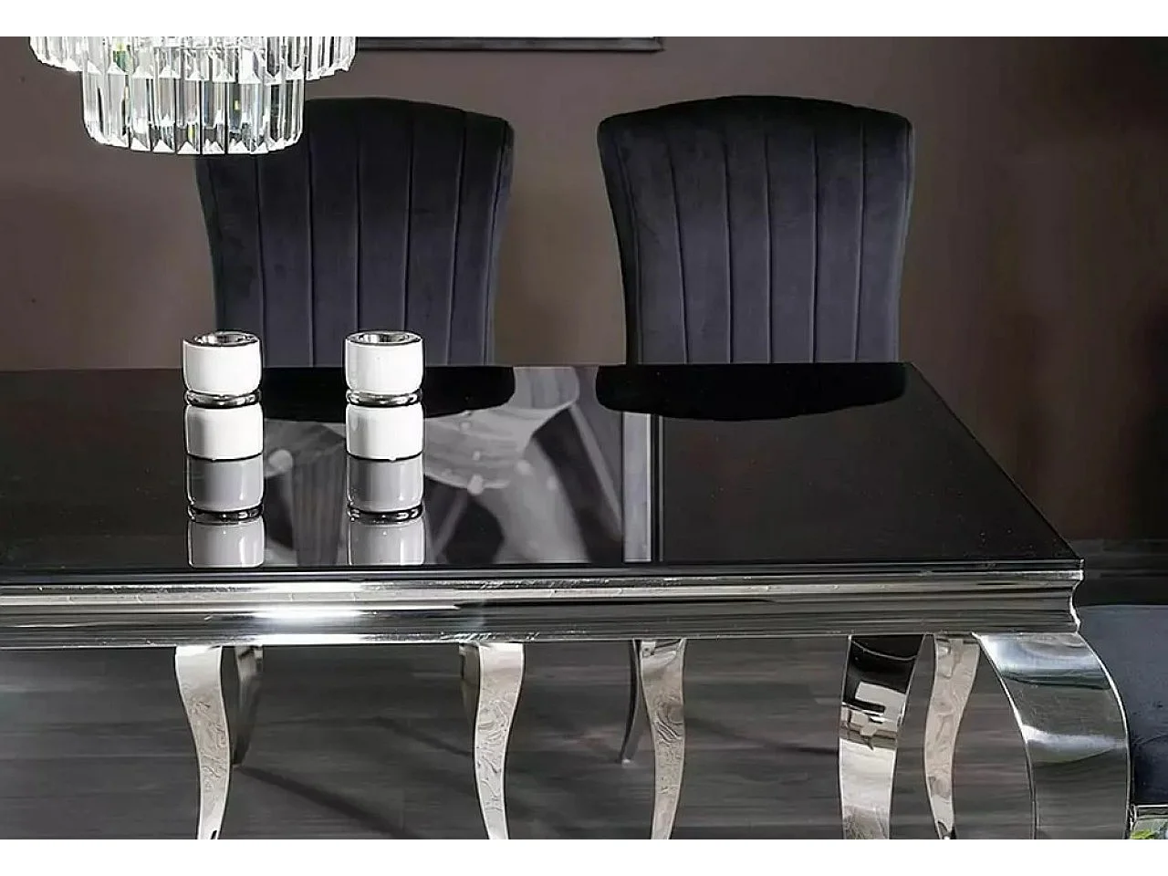 Table de salle à manger  Prince L (90x180)/Verre/Noir&Argent