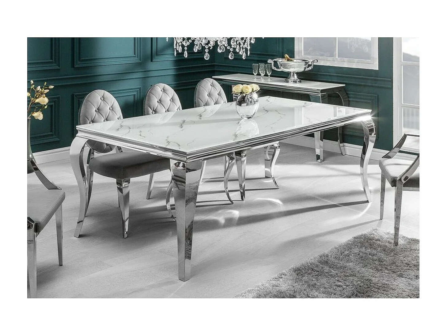 Table de salle à manger  Prince L (90x180)/Céramique/Blanc&Argent