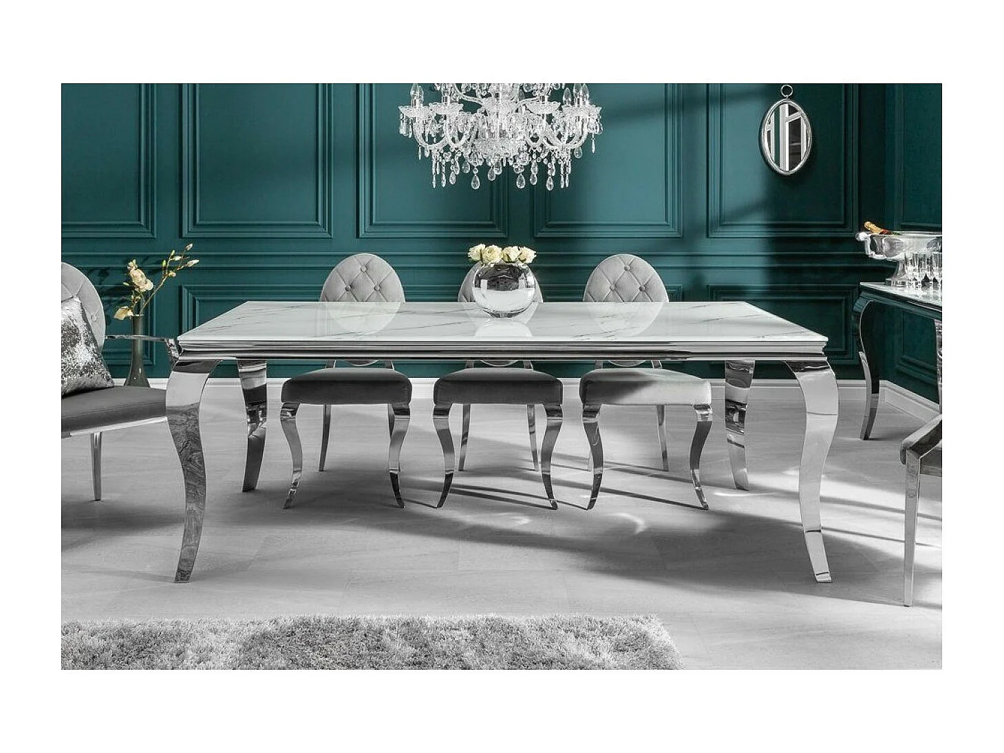 Table de salle à manger  Prince L (90x180)/Céramique/Blanc&Argent