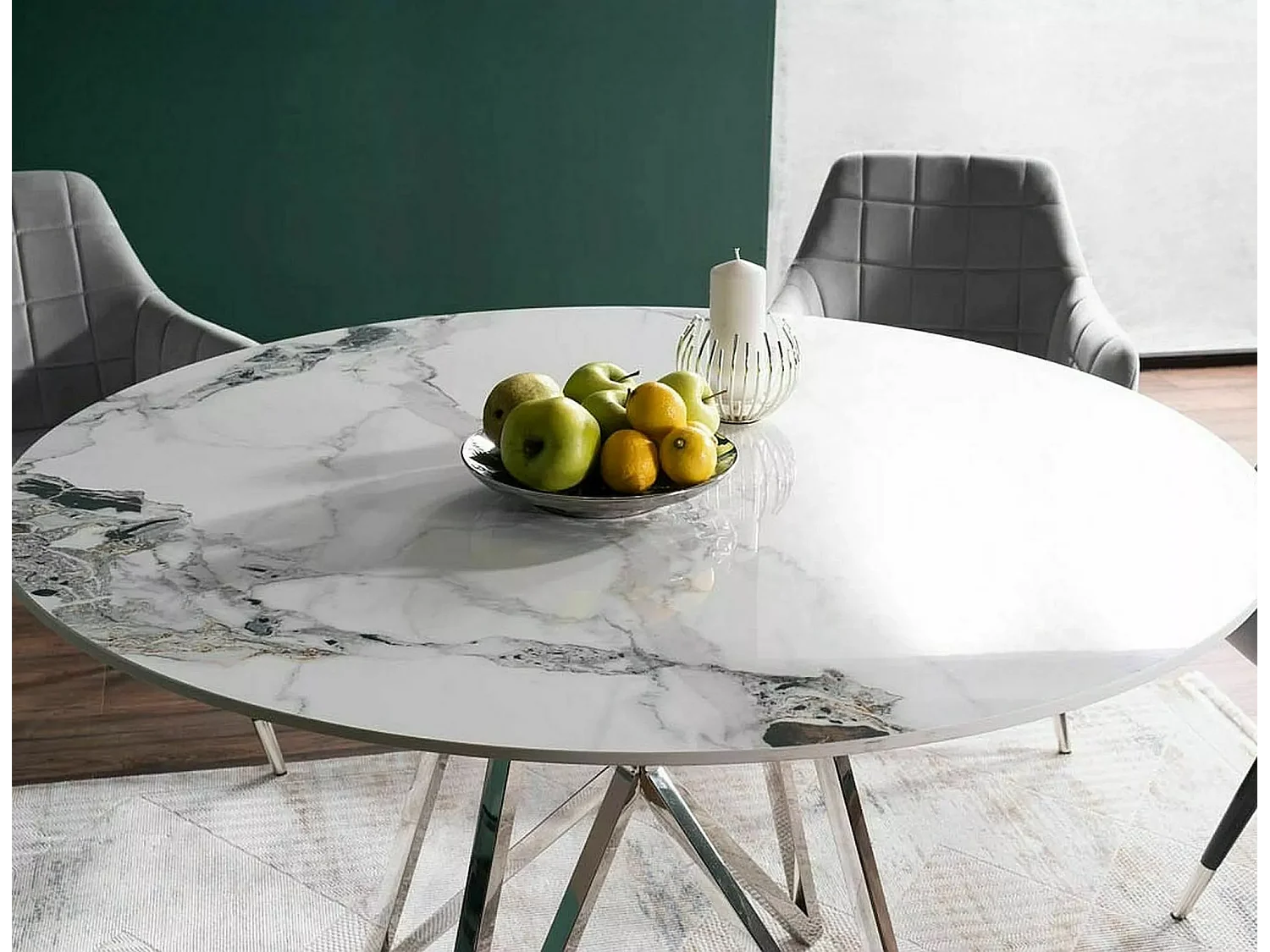 Table à manger Murano G (o120x76)/Céramique/Blanc&Argent