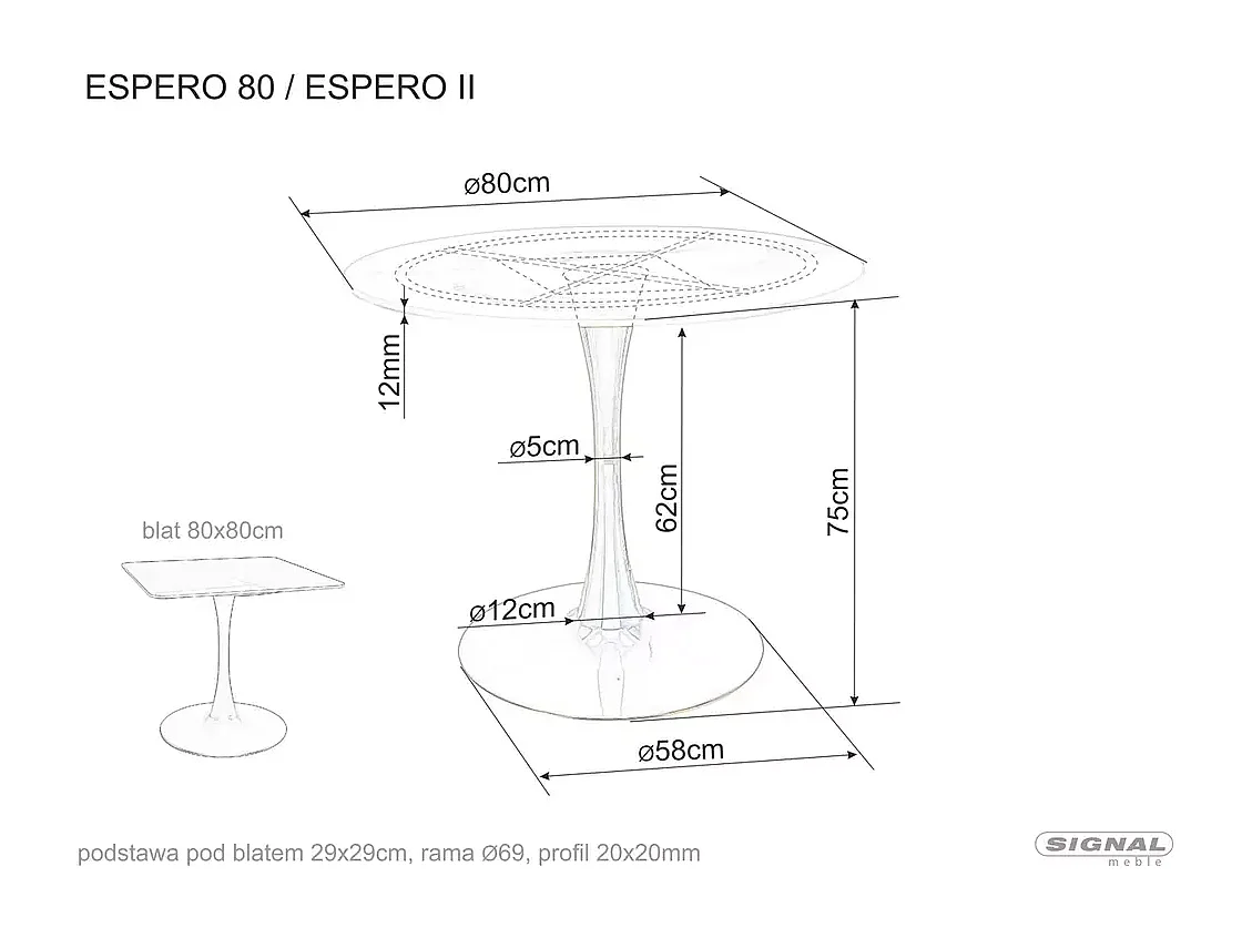 Table à manger Espero (o80x75)/Céramique/Noir