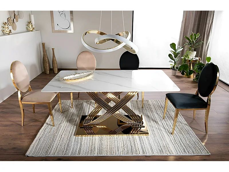 Esstisch Hernnes (90x160)/Keramik/Weiss&Gold