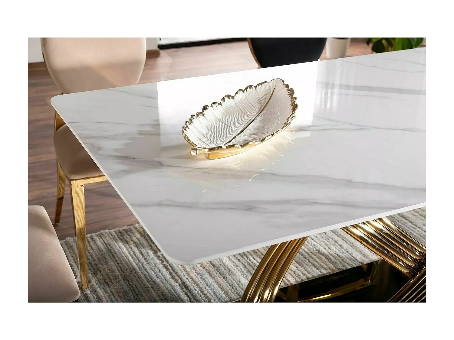 Table à manger Hernnes (90x160)/Céramique/Blanc&Or