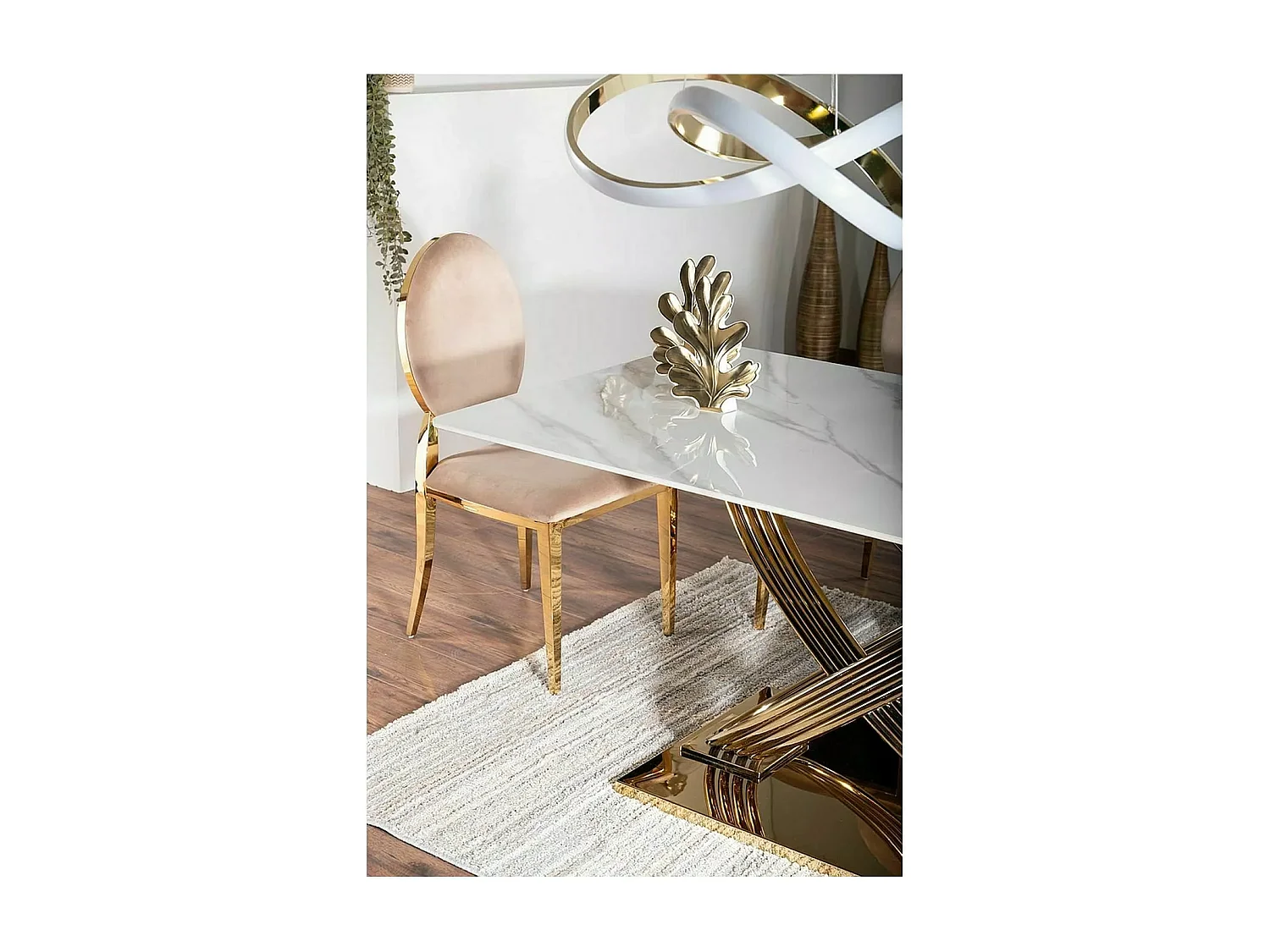 Table à manger Hernnes (90x160)/Céramique/Blanc&Or