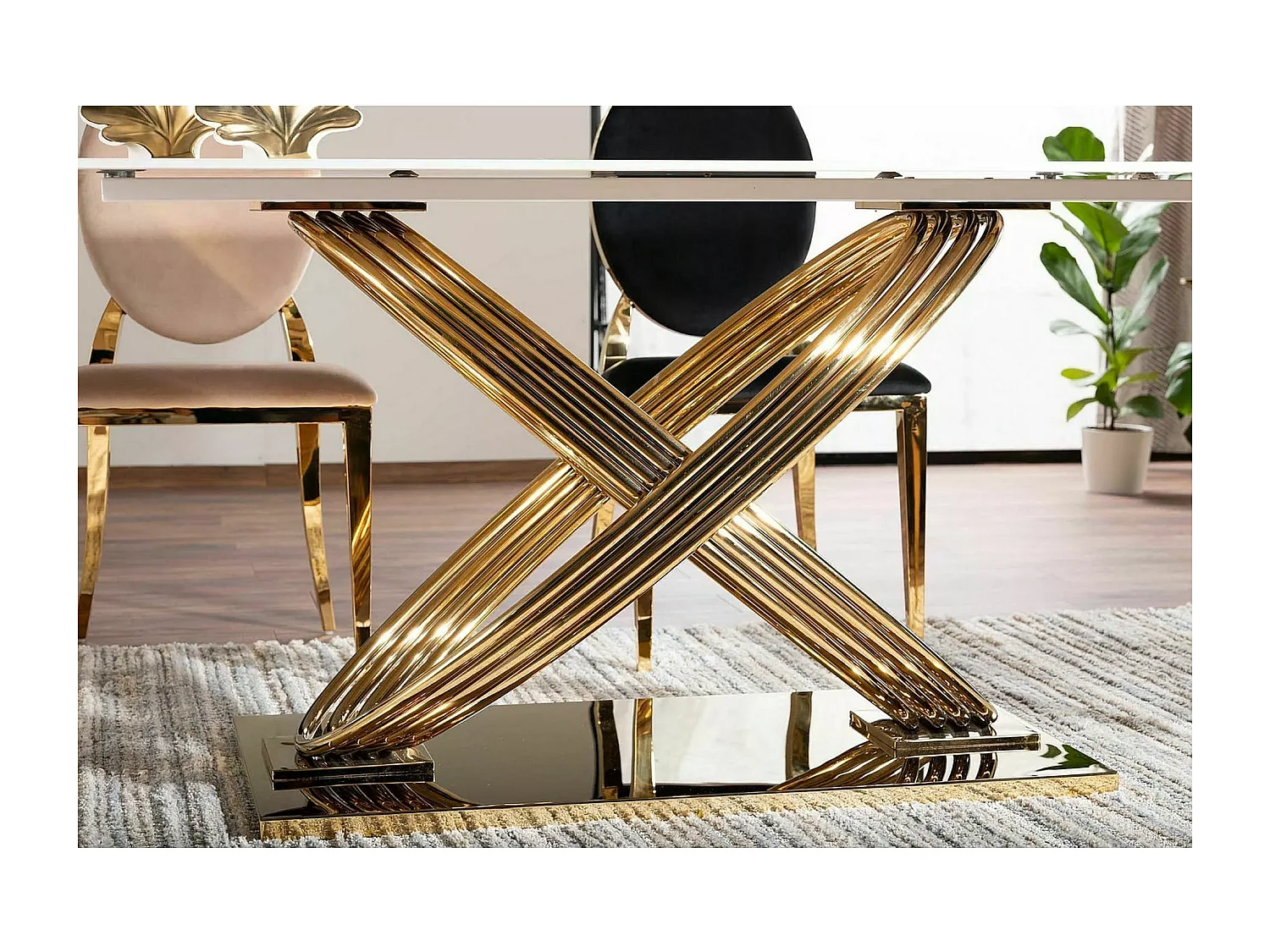 Esstisch Hernnes (90x160)/Keramik/Weiss&Gold