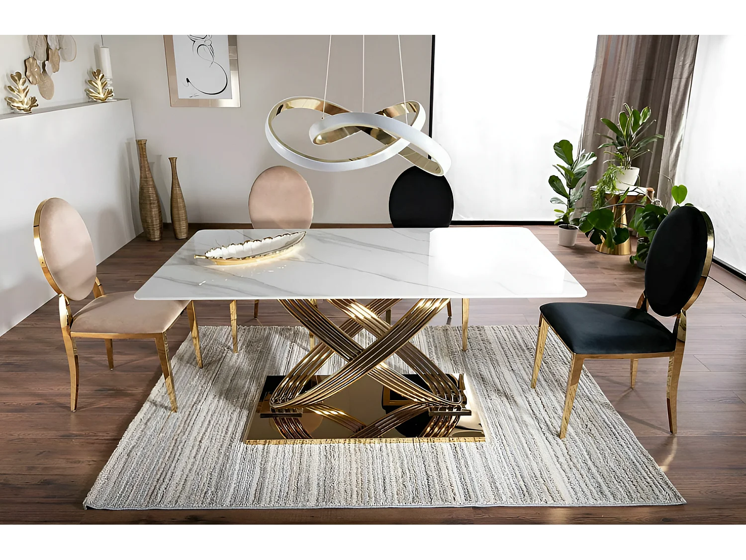 Table à manger Hernnes (90x160)/Céramique/Blanc&Or