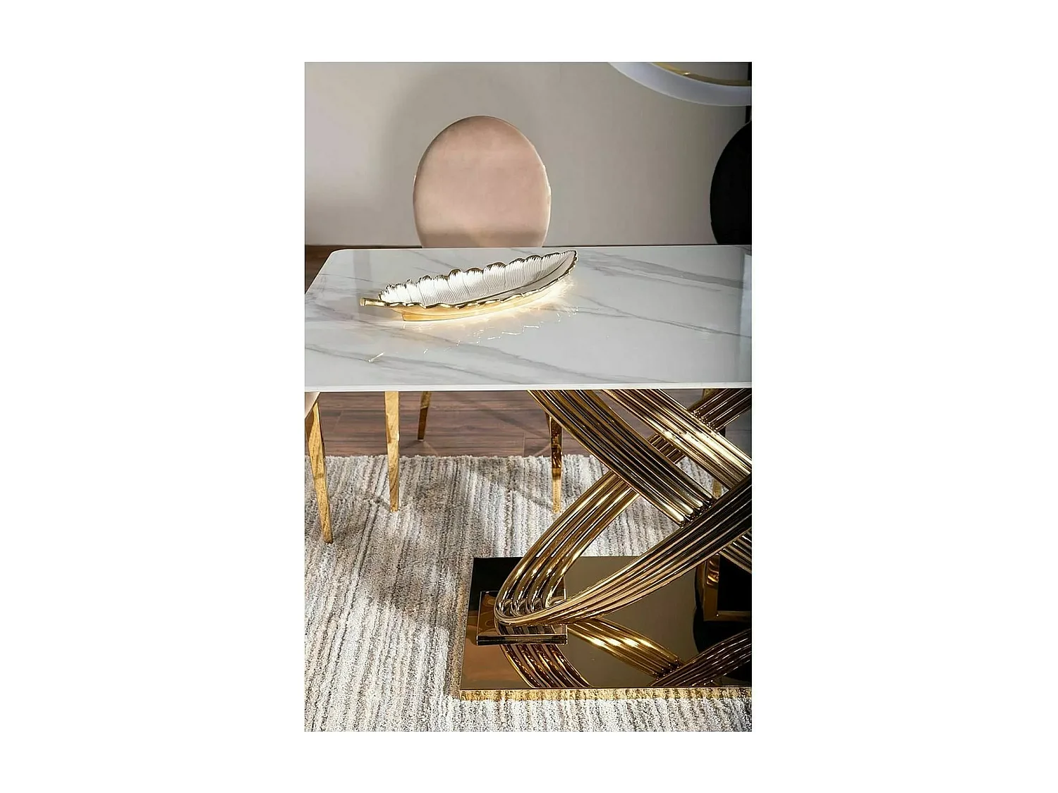 Table à manger Hernnes (90x160)/Céramique/Blanc&Or