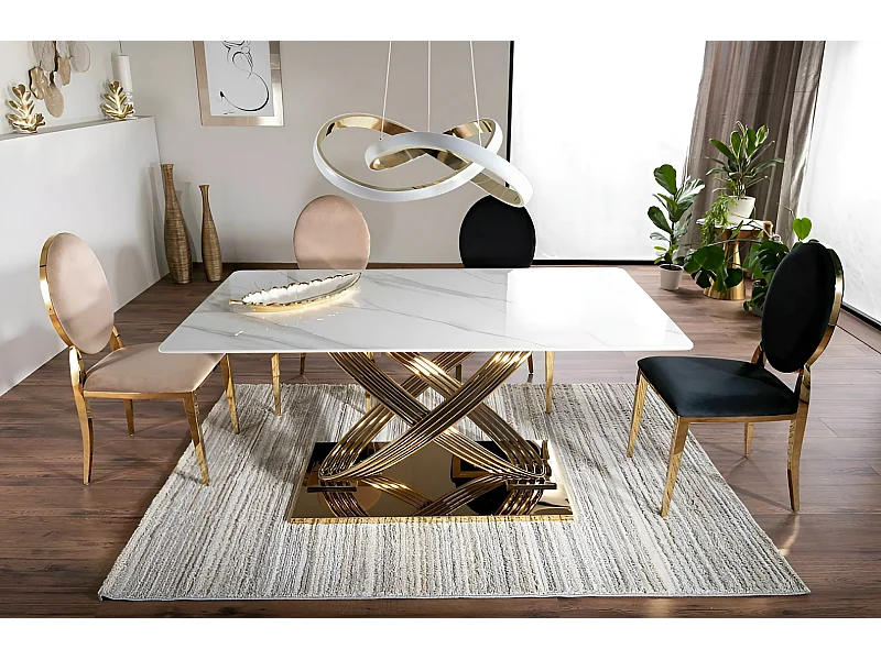 Esstisch Hernnes (90x160)/Keramik/Weiss&Gold