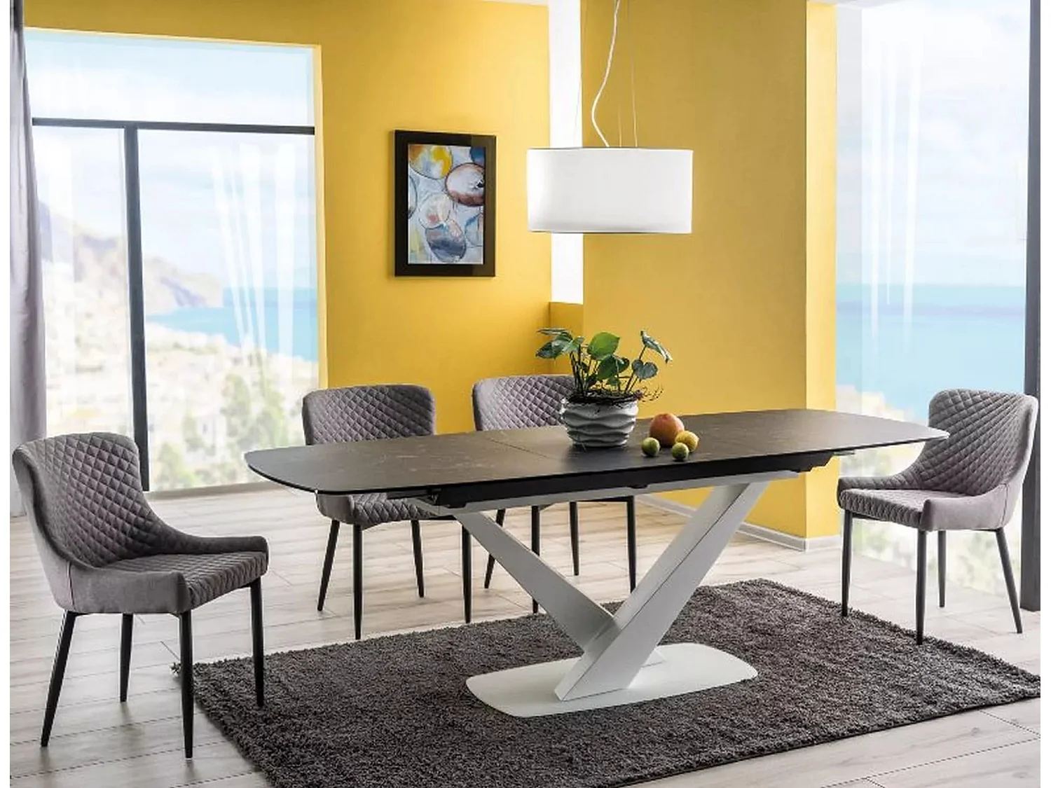 Esstisch Cassino (90x160-220)/Keramik/Schwarz&Weiss