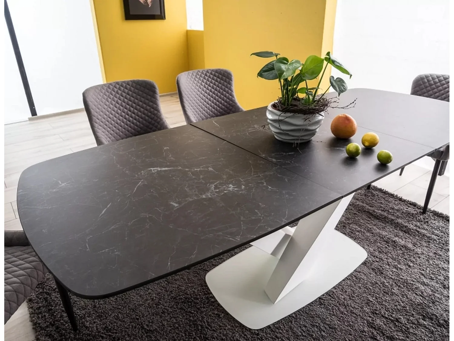 Esstisch Cassino (90x160-220)/Keramik/Schwarz&Weiss