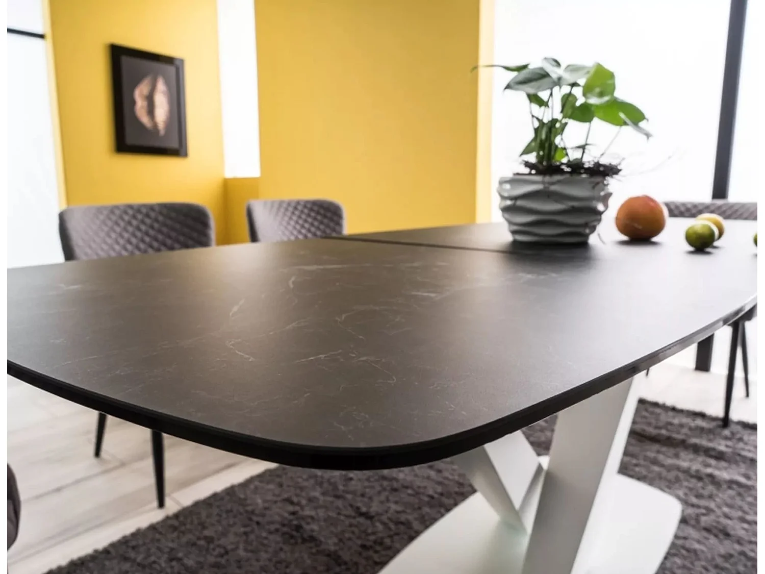 Esstisch Cassino (90x160-220)/Keramik/Schwarz&Weiss