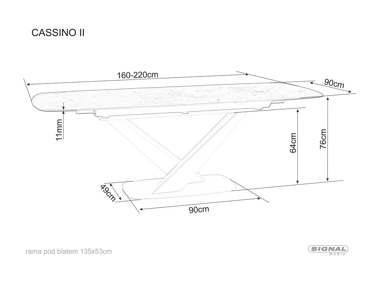 Esstisch Cassino (90x160-220)/Keramik/Schwarz&Weiss