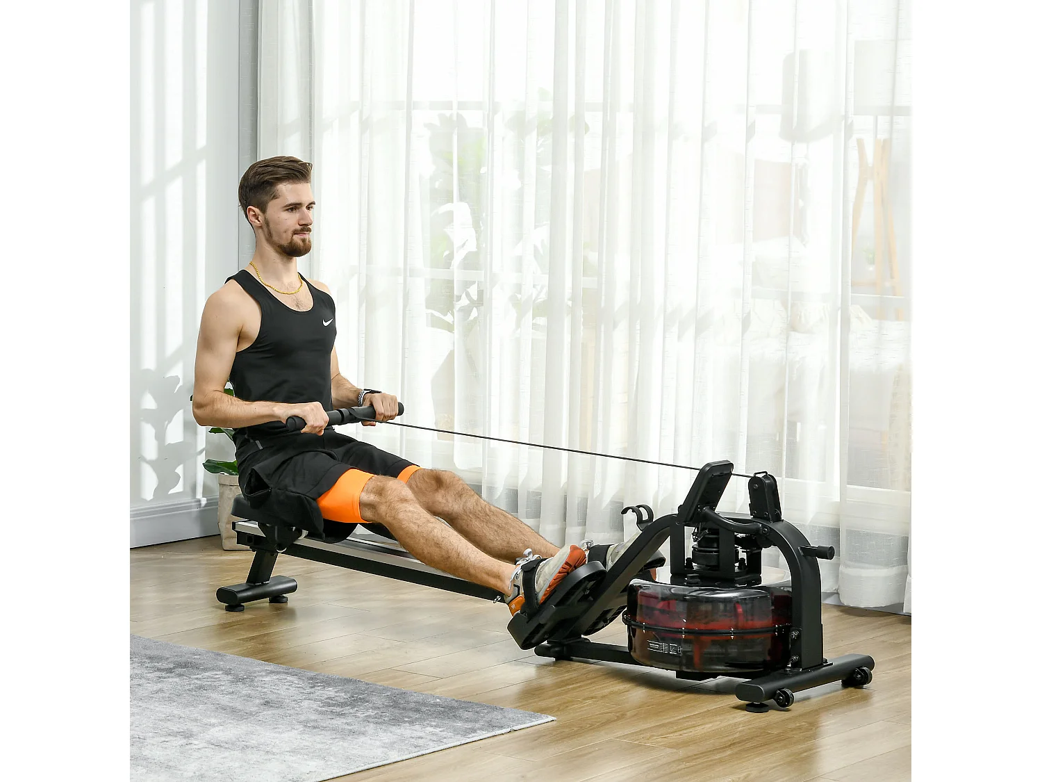 Rameur à eau rameur pliable 6 niveaux de résistance écran LCD multifonction noir