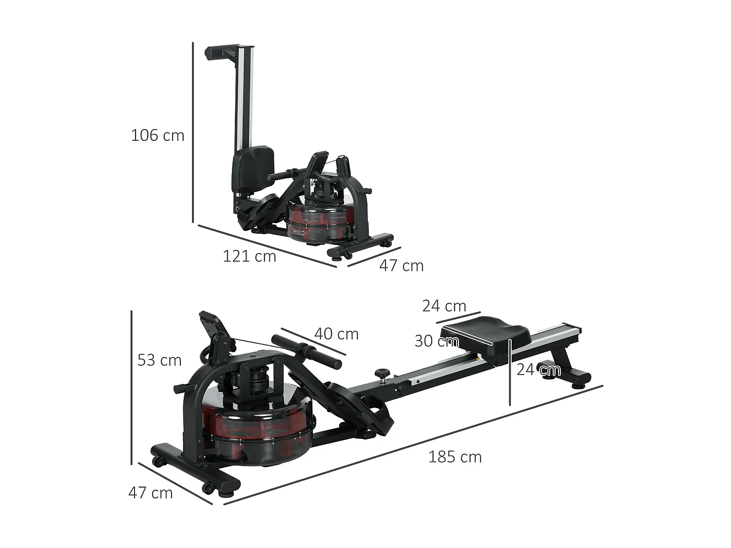 Rameur à eau rameur pliable 6 niveaux de résistance écran LCD multifonction noir