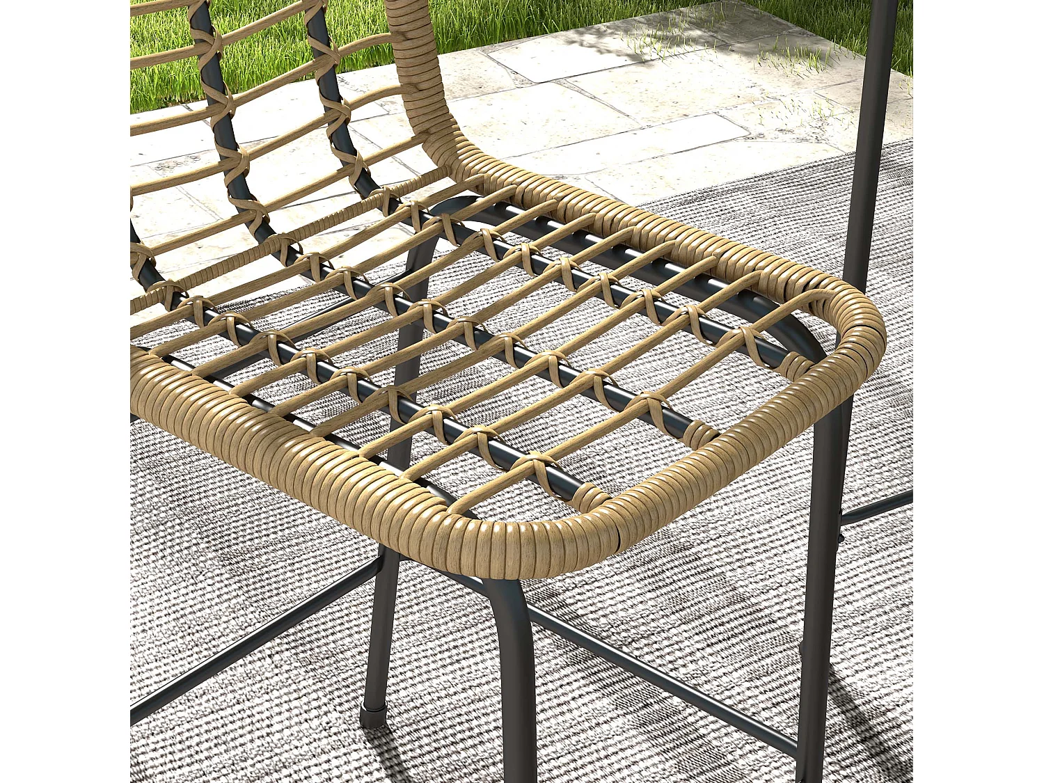 Ensemble de bar de jardin 3 pcs style colonial - 2 tabourets, table - métal époxy résine tressée aspect rotin