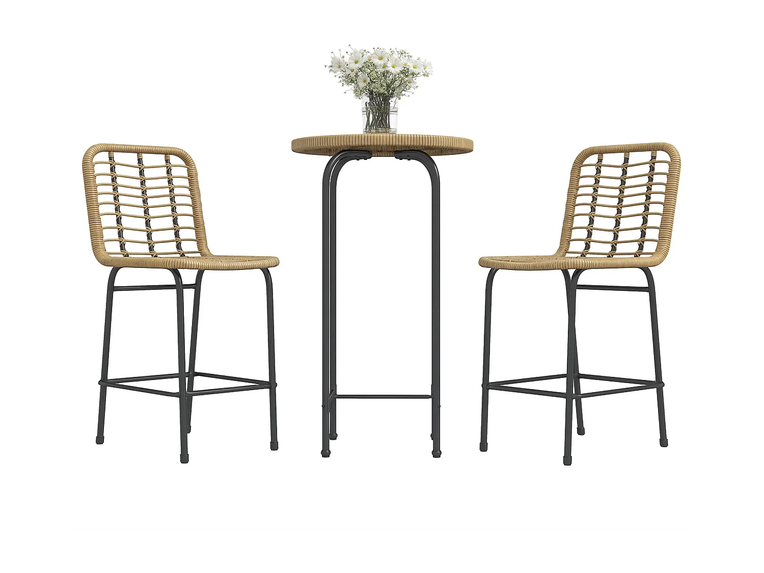 Ensemble de bar de jardin 3 pcs style colonial - 2 tabourets, table - métal époxy résine tressée aspect rotin