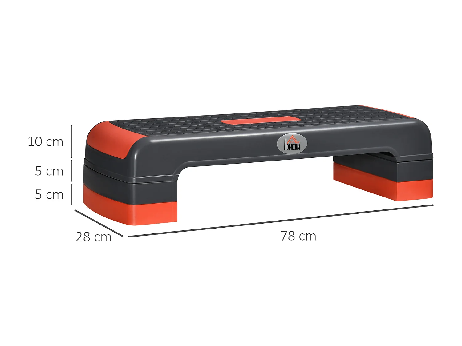 Stepper Fitness Aerobic hauteur reglable surface antiderapante dim. 78L x 28l x 10/15/20H cm PP noir rouge