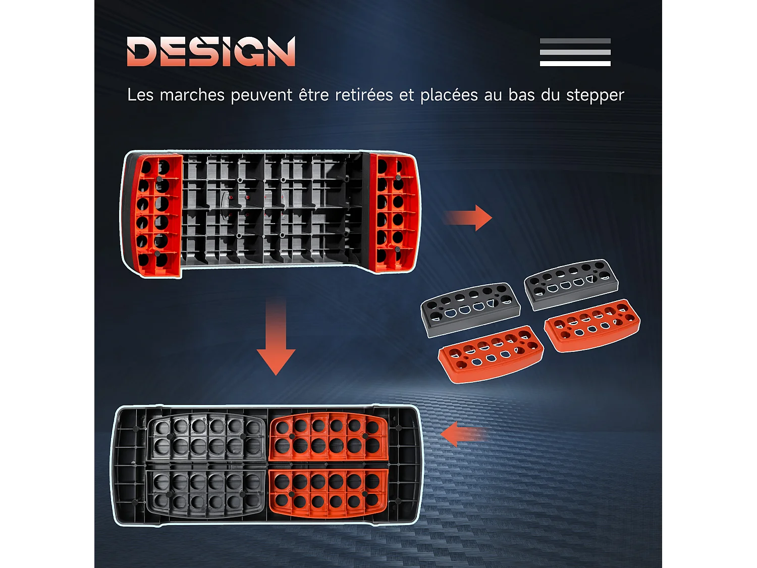 Stepper Fitness Aerobic hauteur reglable surface antiderapante dim. 78L x 28l x 10/15/20H cm PP noir rouge