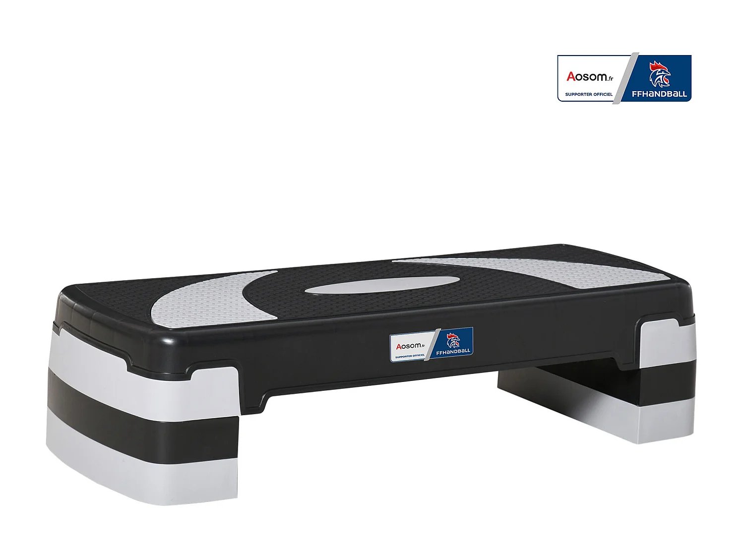 Stepper fitness aerobic - collaboration Aosom.fr x FFHandball - hauteur reglable surface antiderapante - noir gris