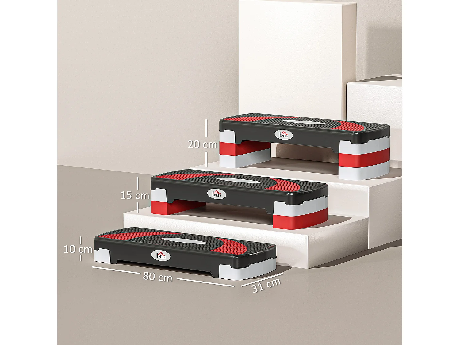 Stepper fitness aerobic - collaboration Aosom.fr x FFHandball - hauteur reglable surface antiderapante - noir gris